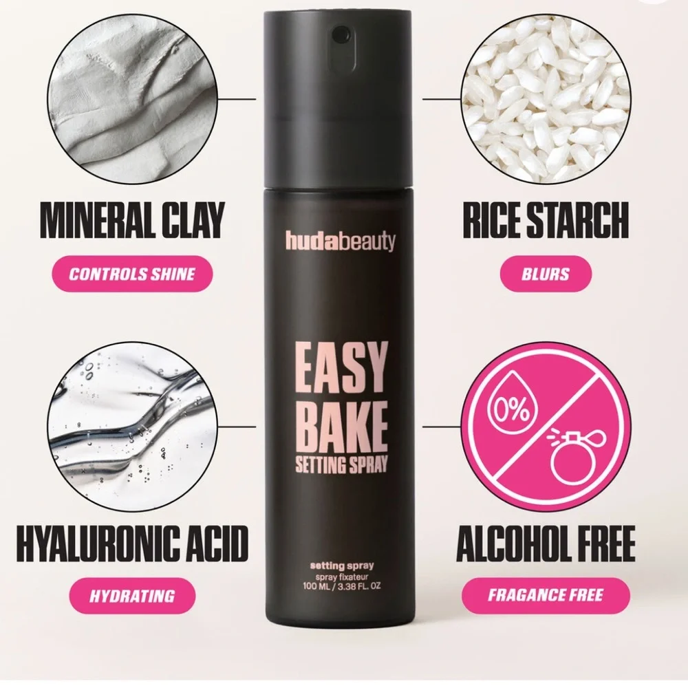 Huda Beauty Easy Bake Setting Spray buildable blur + 16 hour staying power